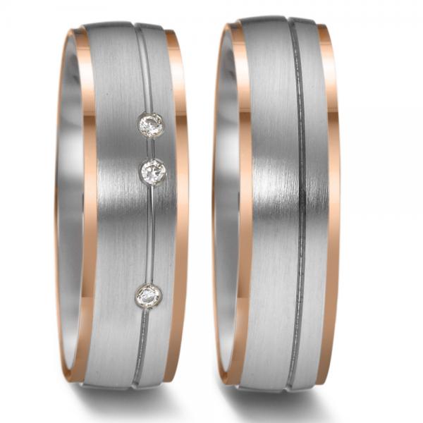 Trauringe Weiss-Rotgold von Weidner 62014 + 72014